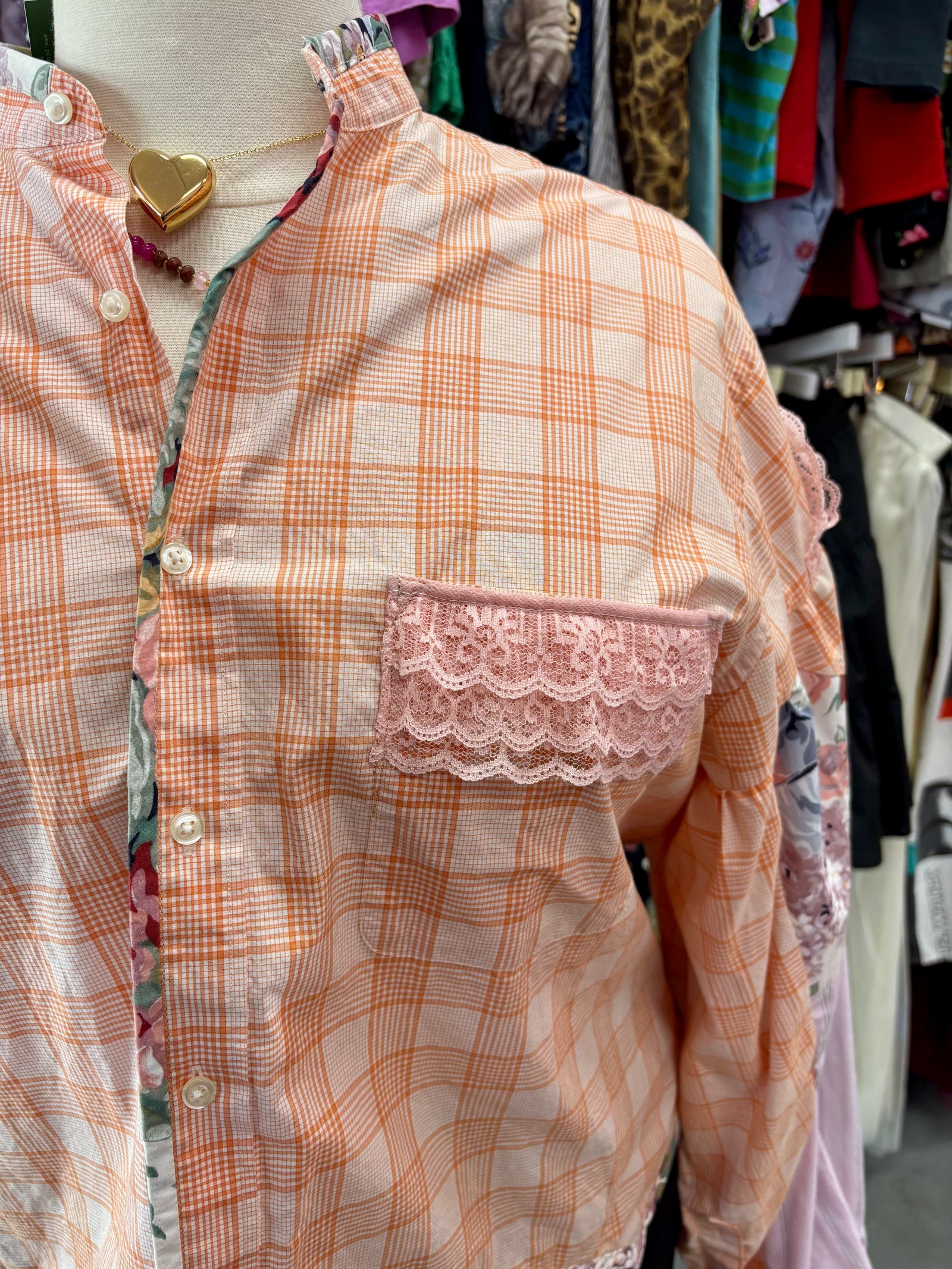 MV Garcia x Proud Mary Patchwork Ballon Sleeve Button-up Top - 2X/3X