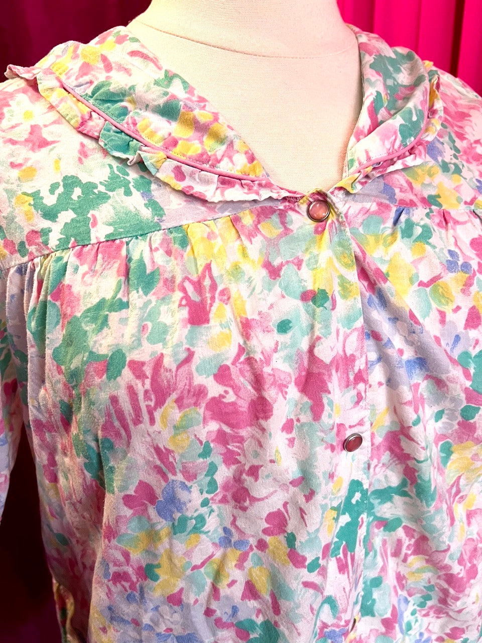 80s Ruffle Detail Floral House Dress
