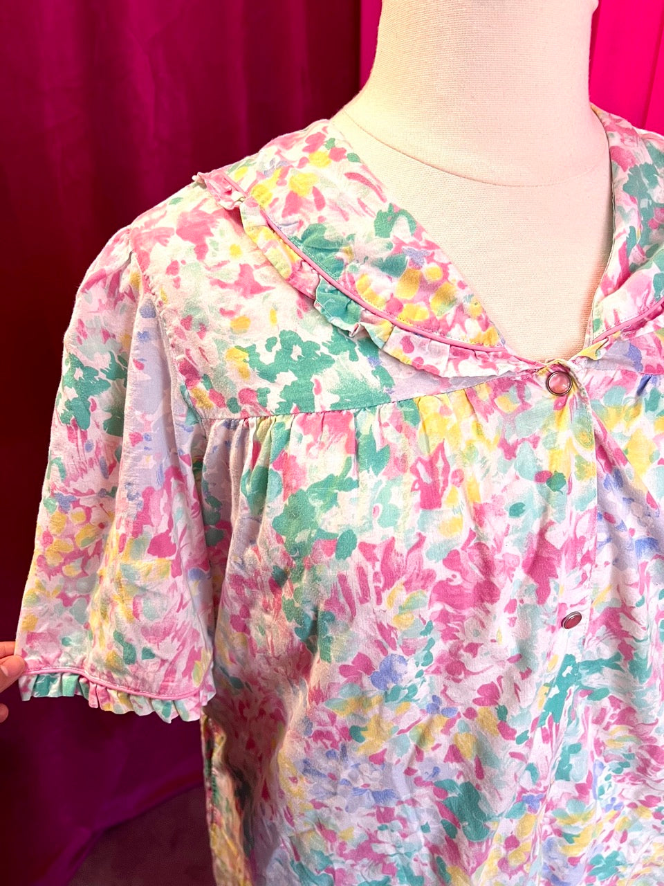 80s Ruffle Detail Floral House Dress