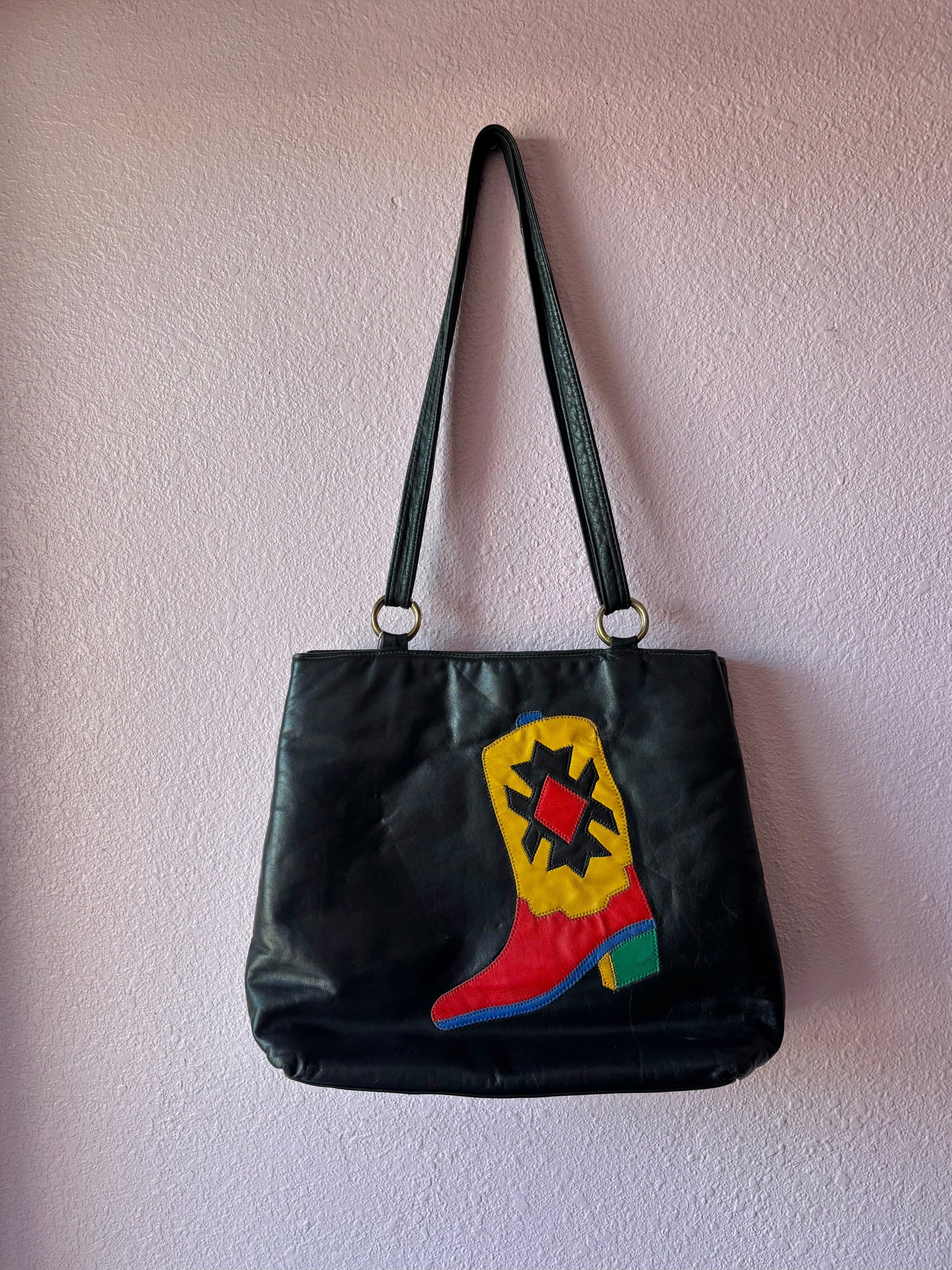 Vintage Studded Cowboy Boot Leather Bag