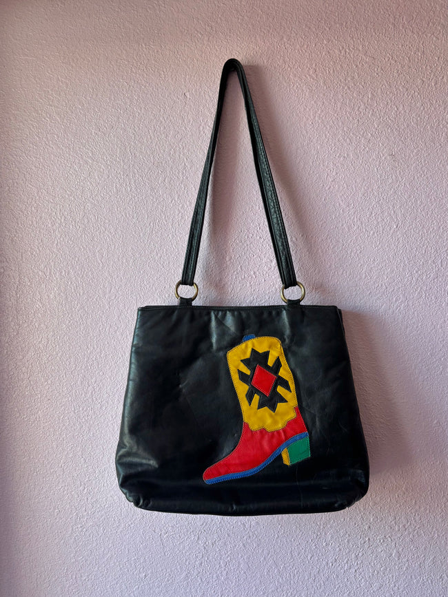Vintage Studded Cowboy Boot Leather Bag