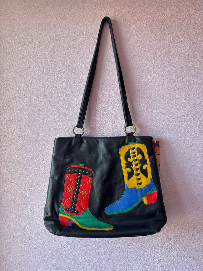 Vintage Studded Cowboy Boot Leather Bag
