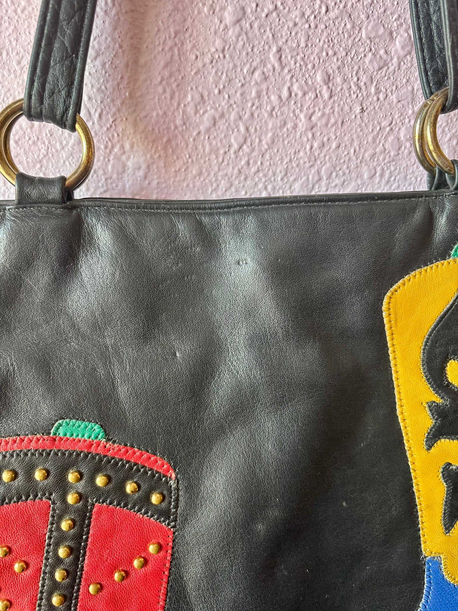 Vintage Studded Cowboy Boot Leather Bag