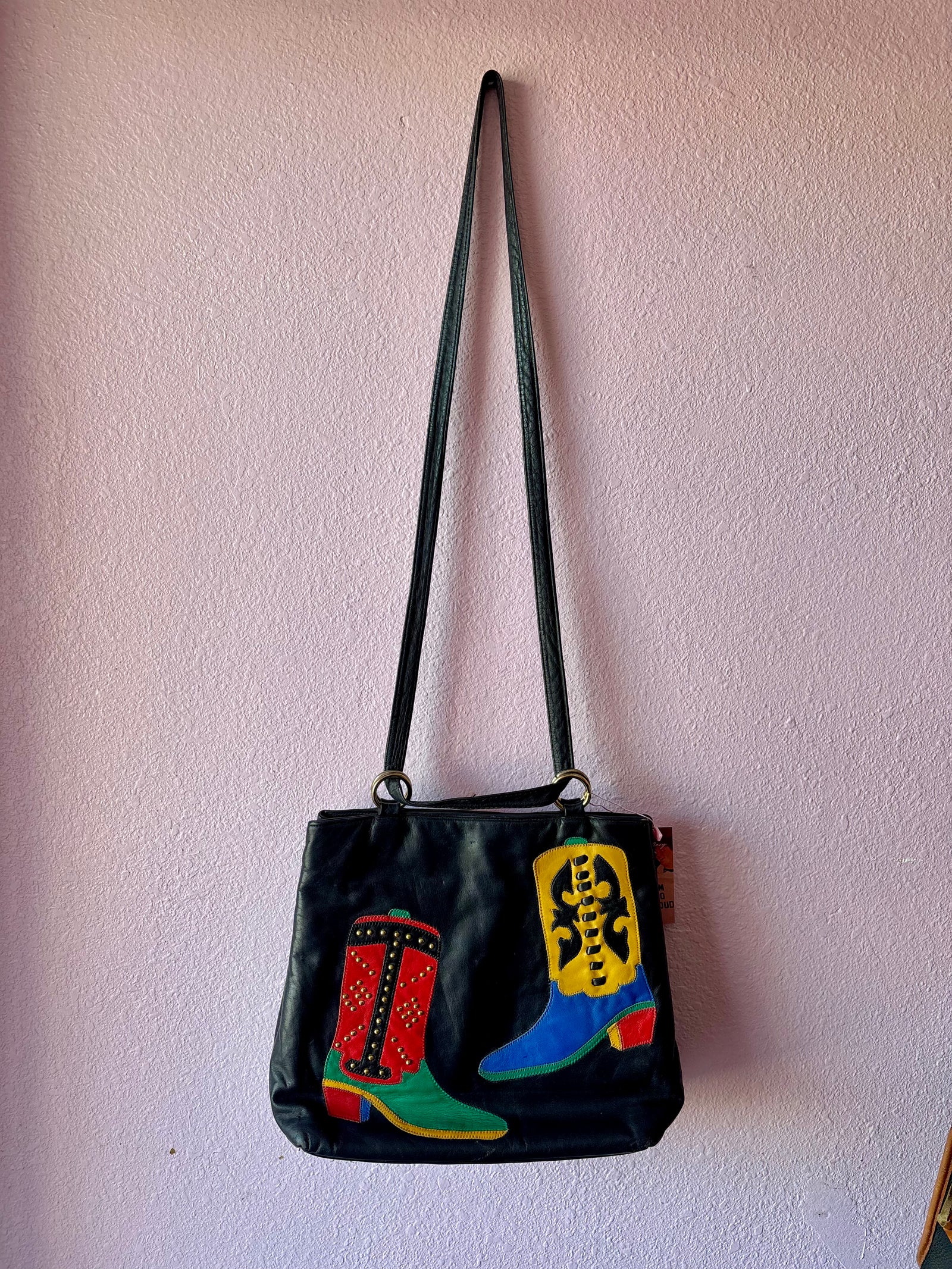 Vintage Studded Cowboy Boot Leather Bag