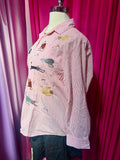 Cats, Bugs, and Stripes Embroidered Button Up