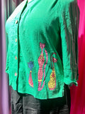 Rainbow Cats Green Linen Blend Blouse