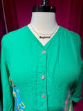 Rainbow Cats Green Linen Blend Blouse