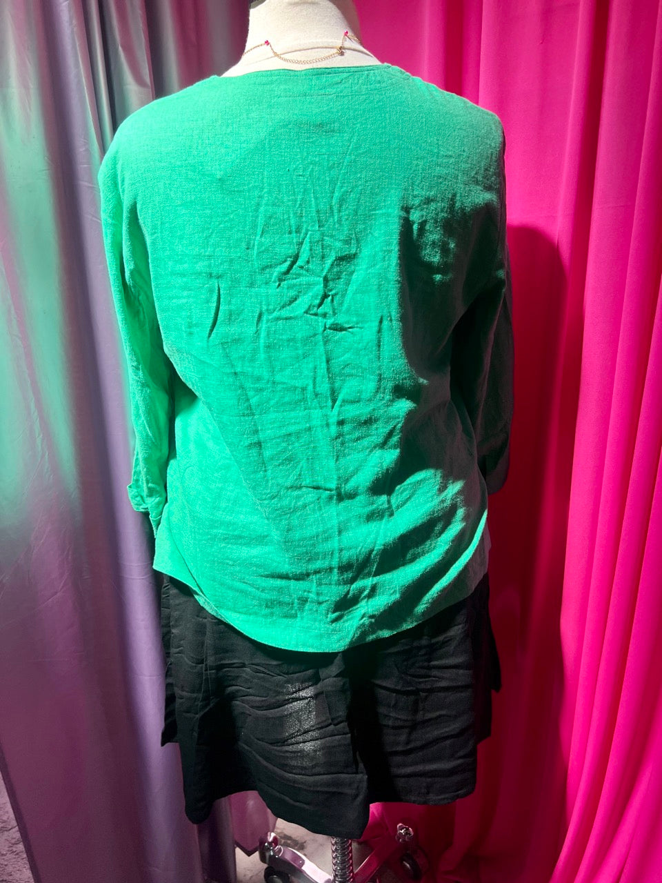 Rainbow Cats Green Linen Blend Blouse
