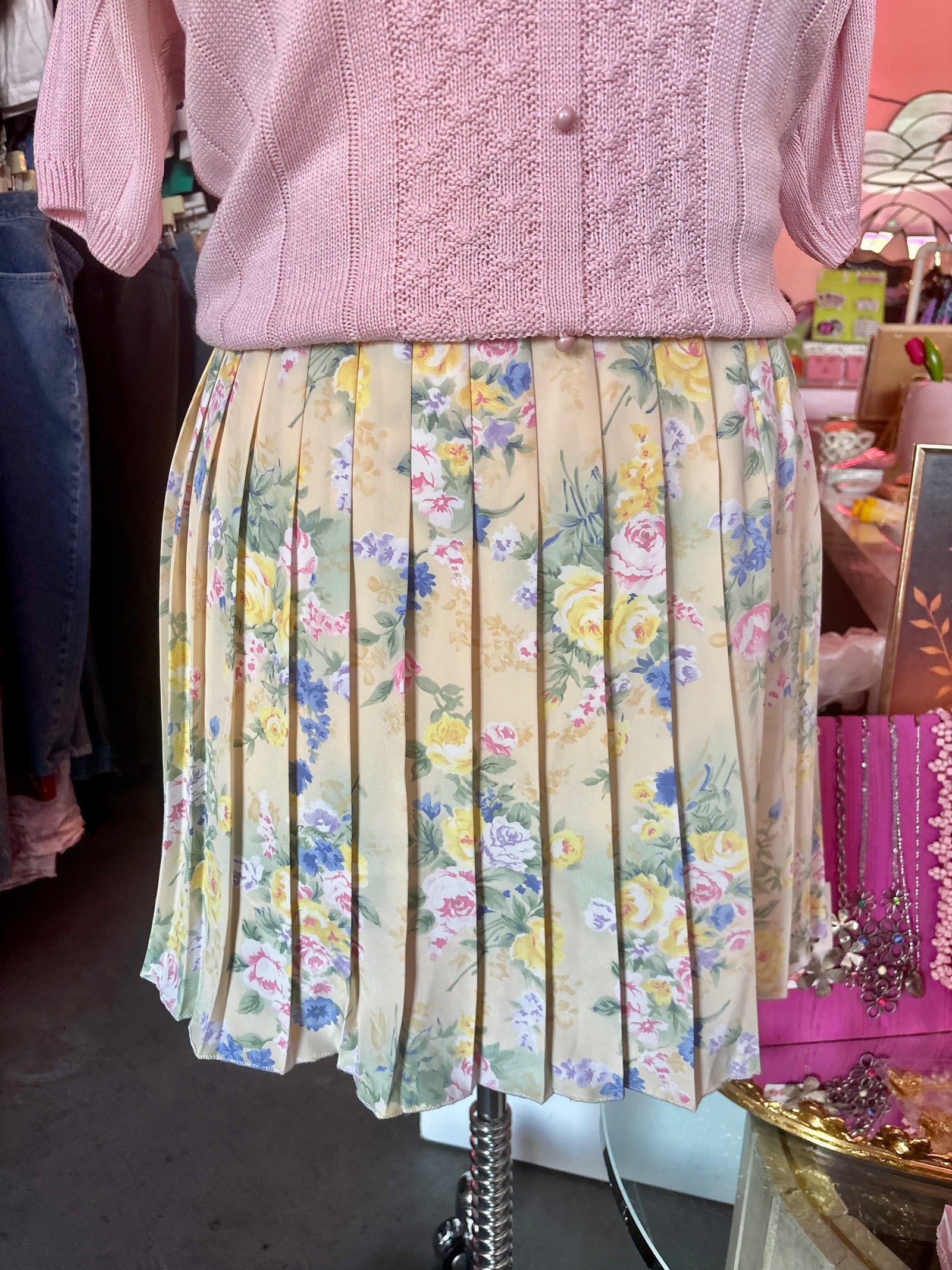 Altered Vintage Pleated Floral Skirt - Size 16
