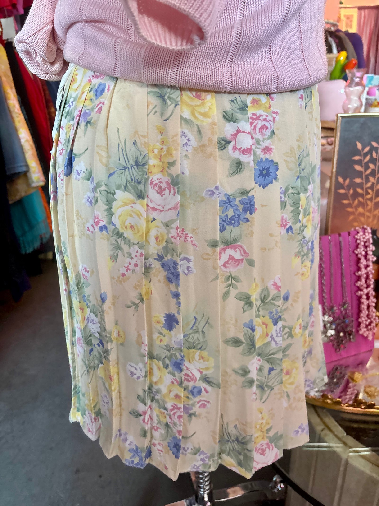 Altered Vintage Pleated Floral Skirt - Size 16