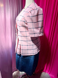 80s Baby Pink Business Grid Patterned Blazer