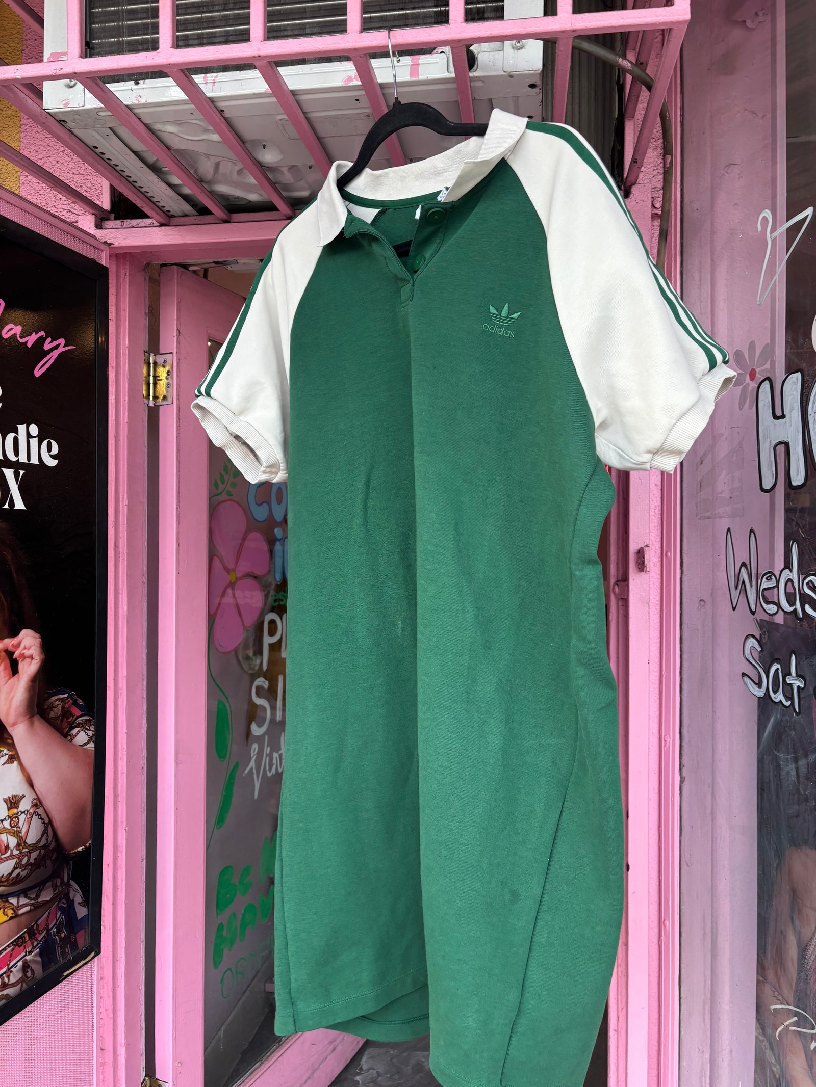 Adidas Originals Green Stripe Polo Retro Shirt Dress - XL