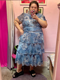2000s Plissé Glitter Flowers Dress - Size 22+