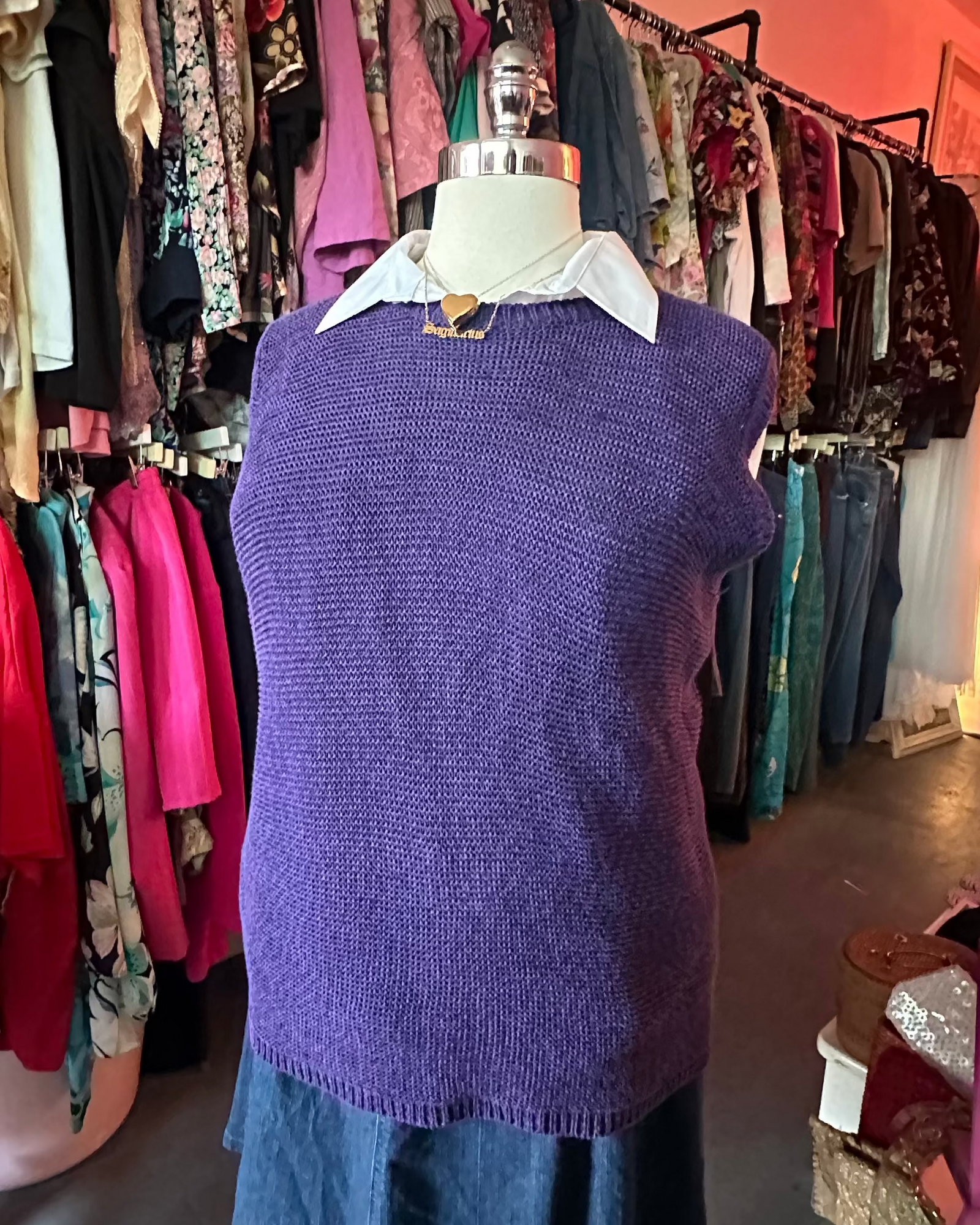 Eggplant Knit Ribbed Trim Vest - Size 2X-4X