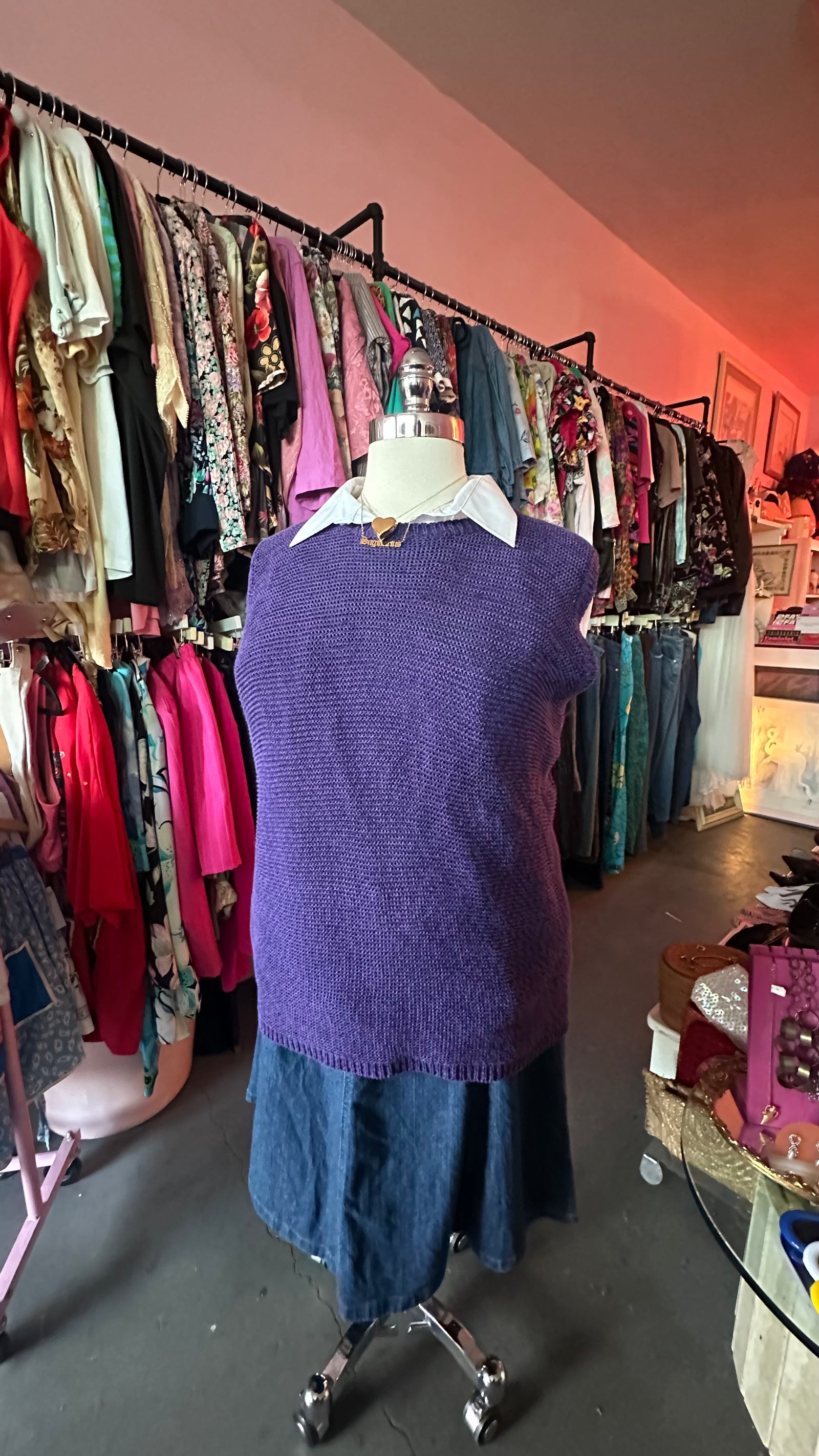 Eggplant Knit Ribbed Trim Vest - Size 2X-4X