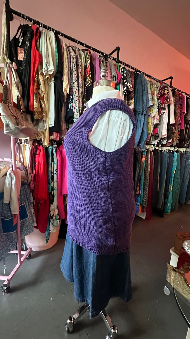 Eggplant Knit Ribbed Trim Vest - Size 2X-4X