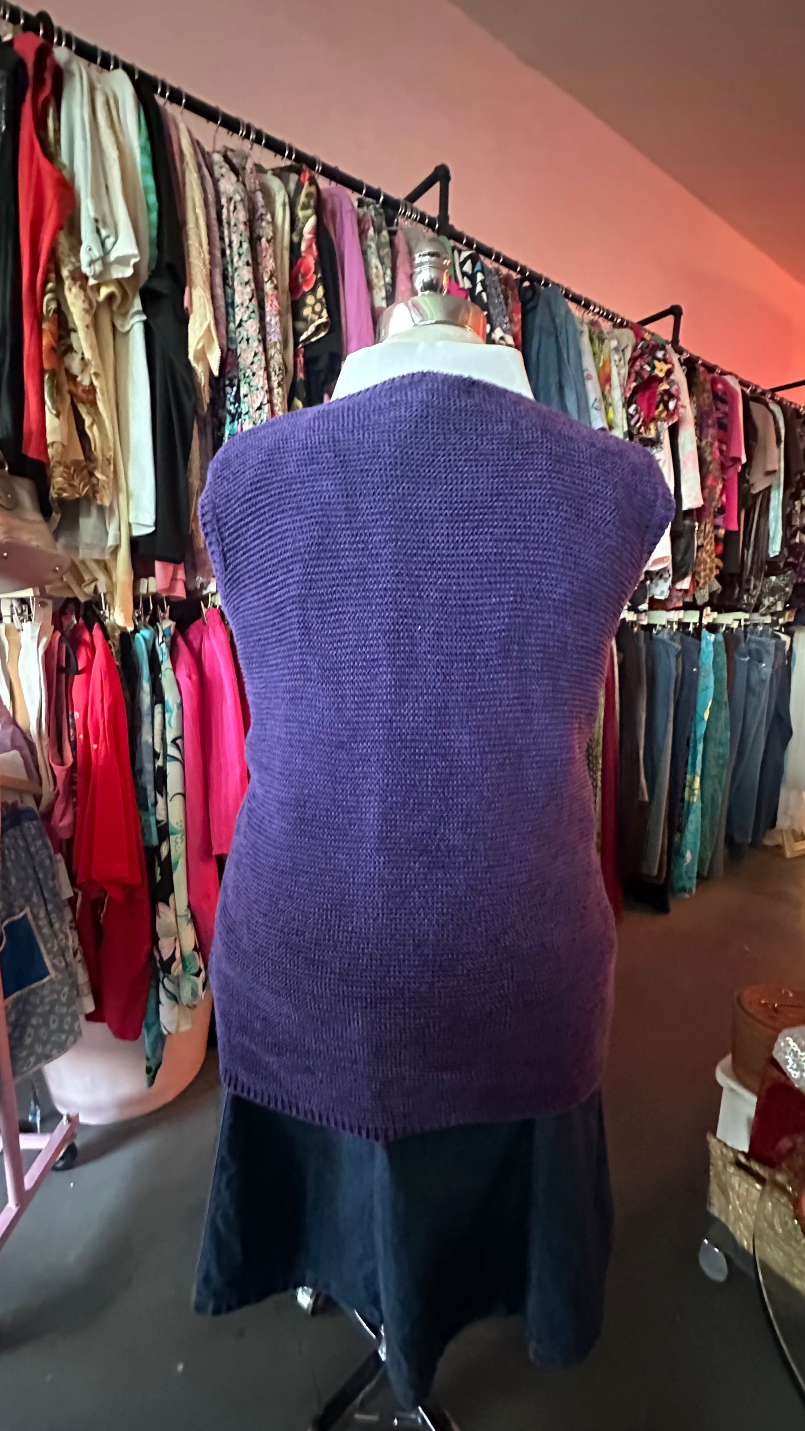 Eggplant Knit Ribbed Trim Vest - Size 2X-4X