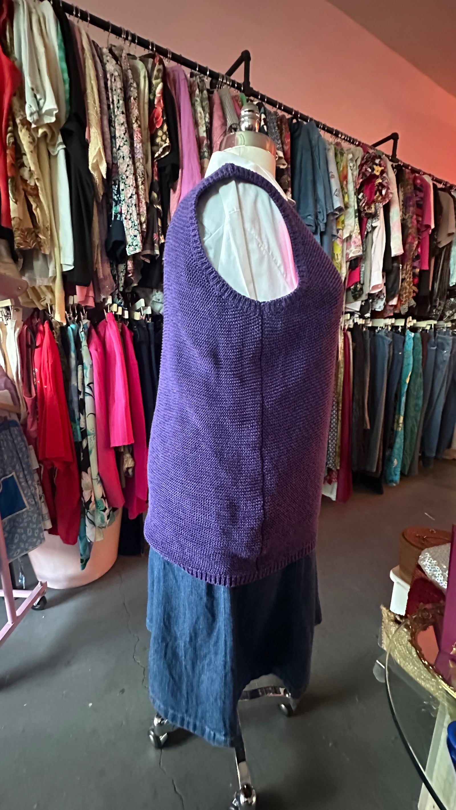 Eggplant Knit Ribbed Trim Vest - Size 2X-4X