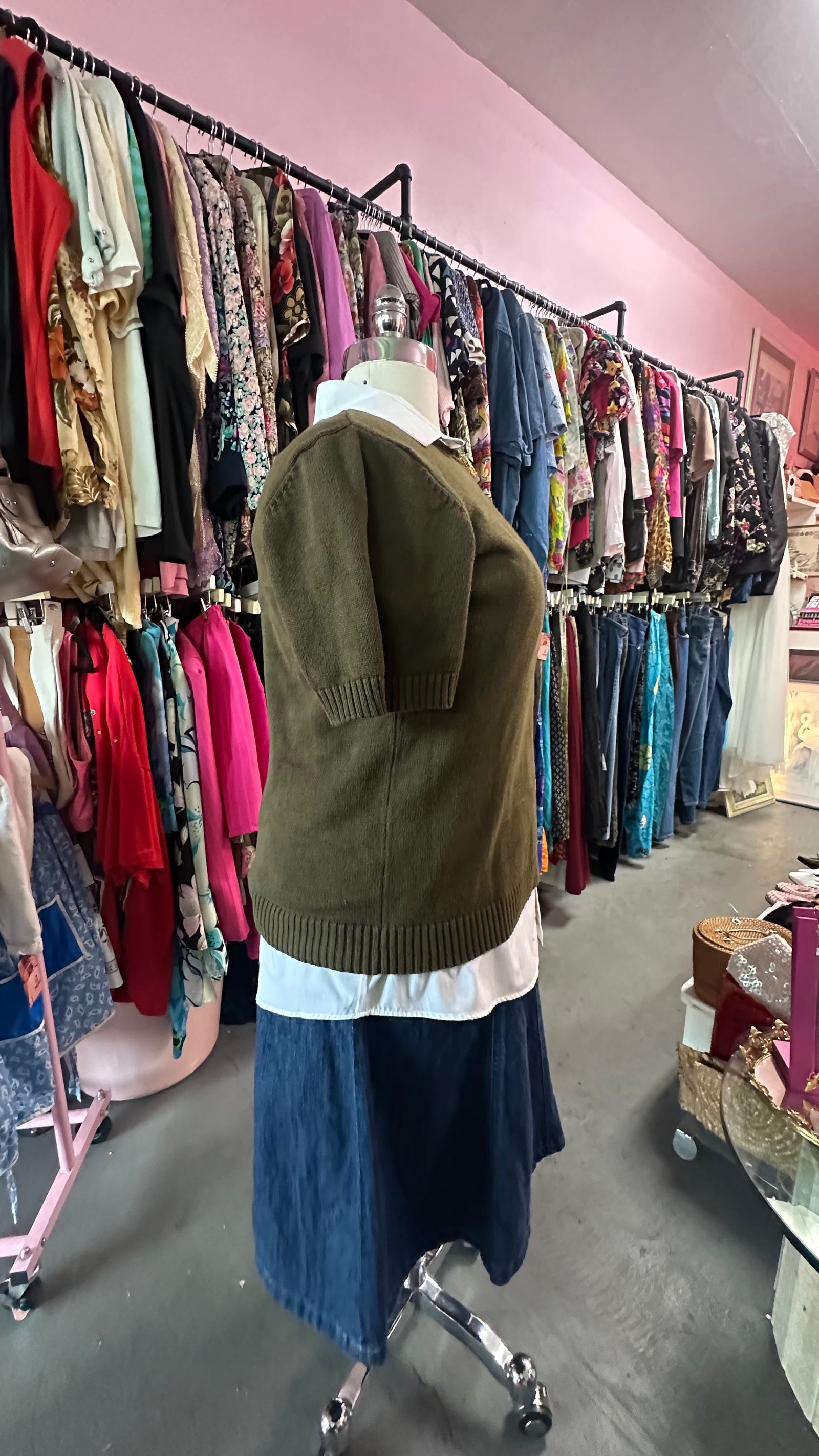 Forest Green Knit Ribbed Trim Short Sleeve Sweater - Size 2X-4X