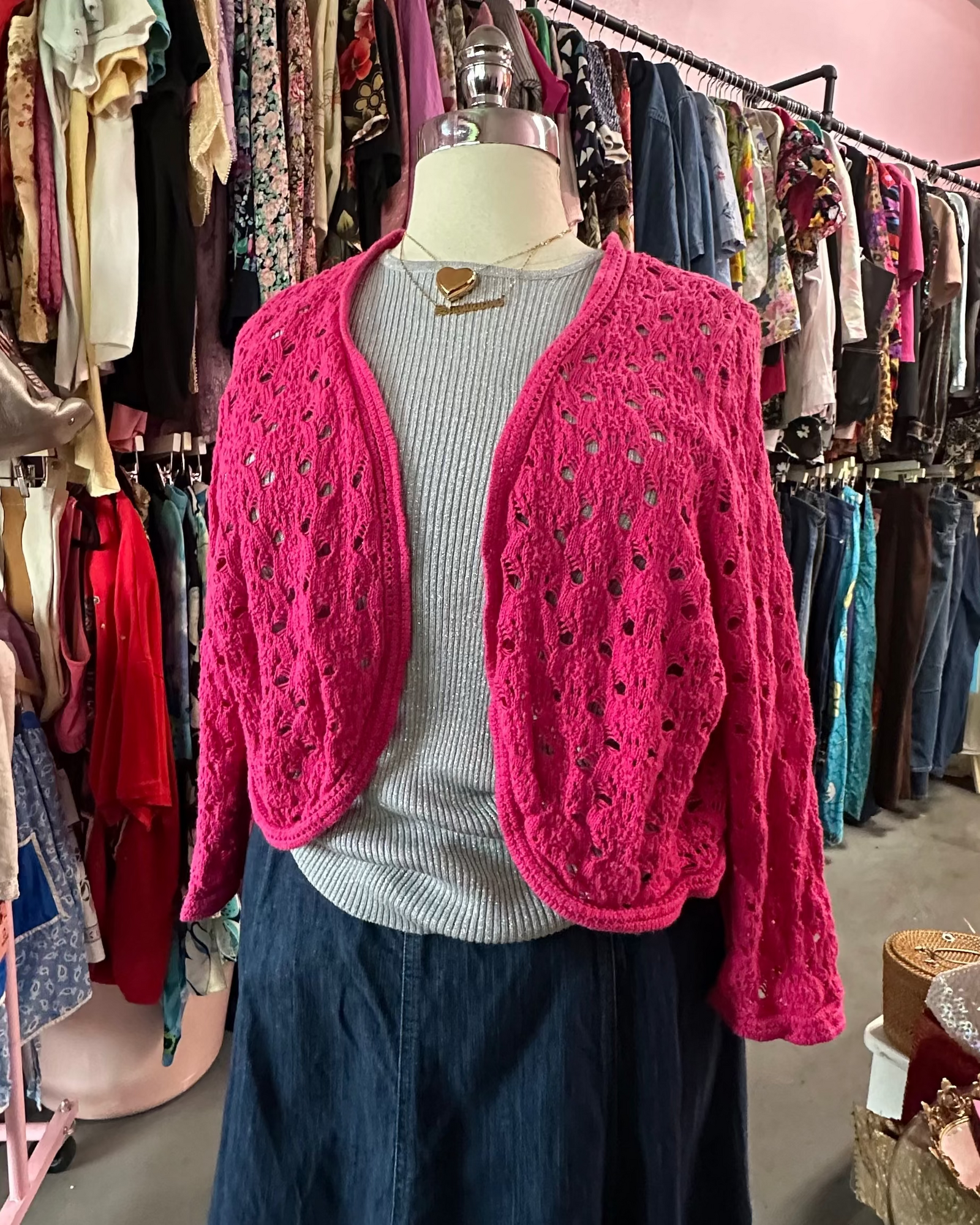 Pink Cotton Crochet Y2K Avenue Shrug - Size 22/24, 3X