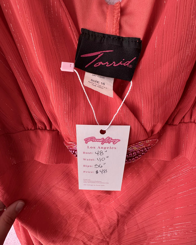 00s Torrid Tangerine V Neck Dress - Size 16