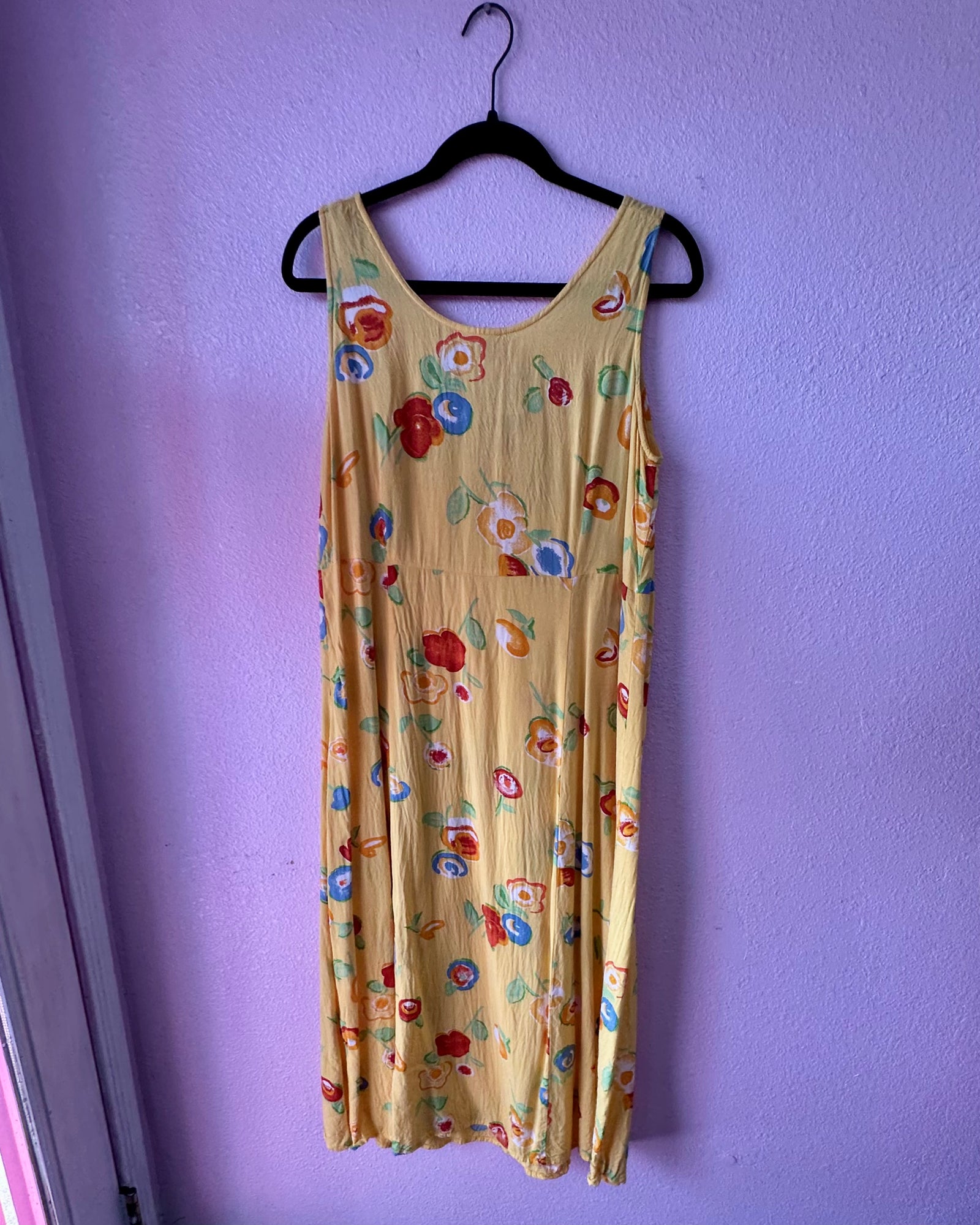 80s/90s Rosette Printed Yellow Dress - Size 16