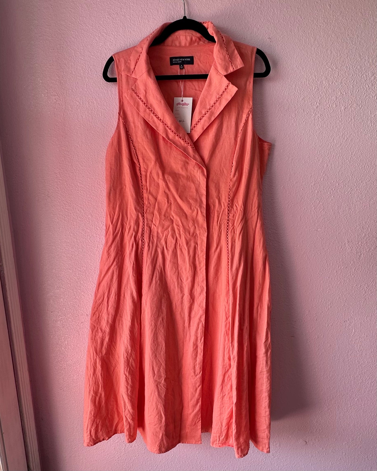 00s Collared Peach Linen Dress - Size 16