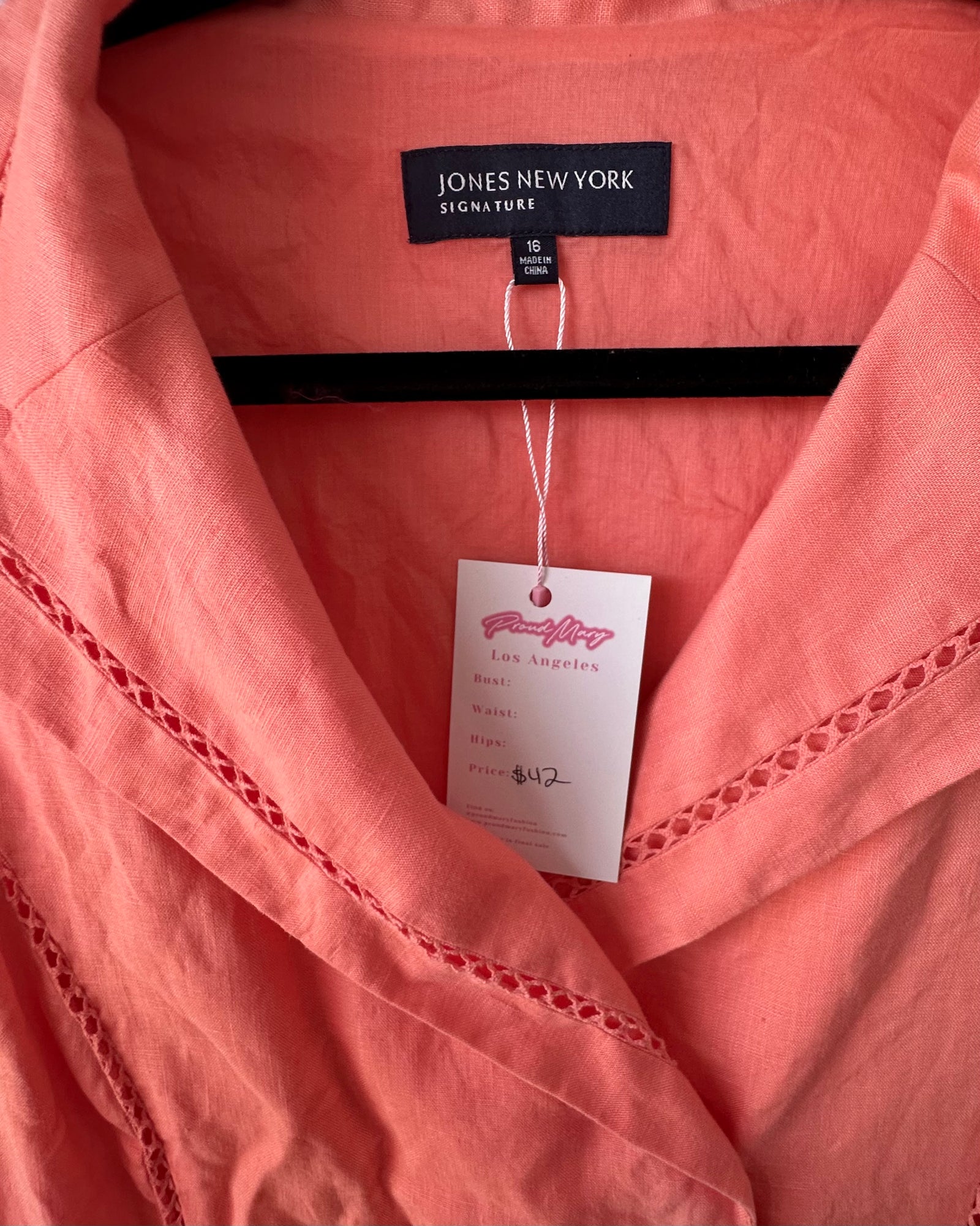 00s Collared Peach Linen Dress - Size 16