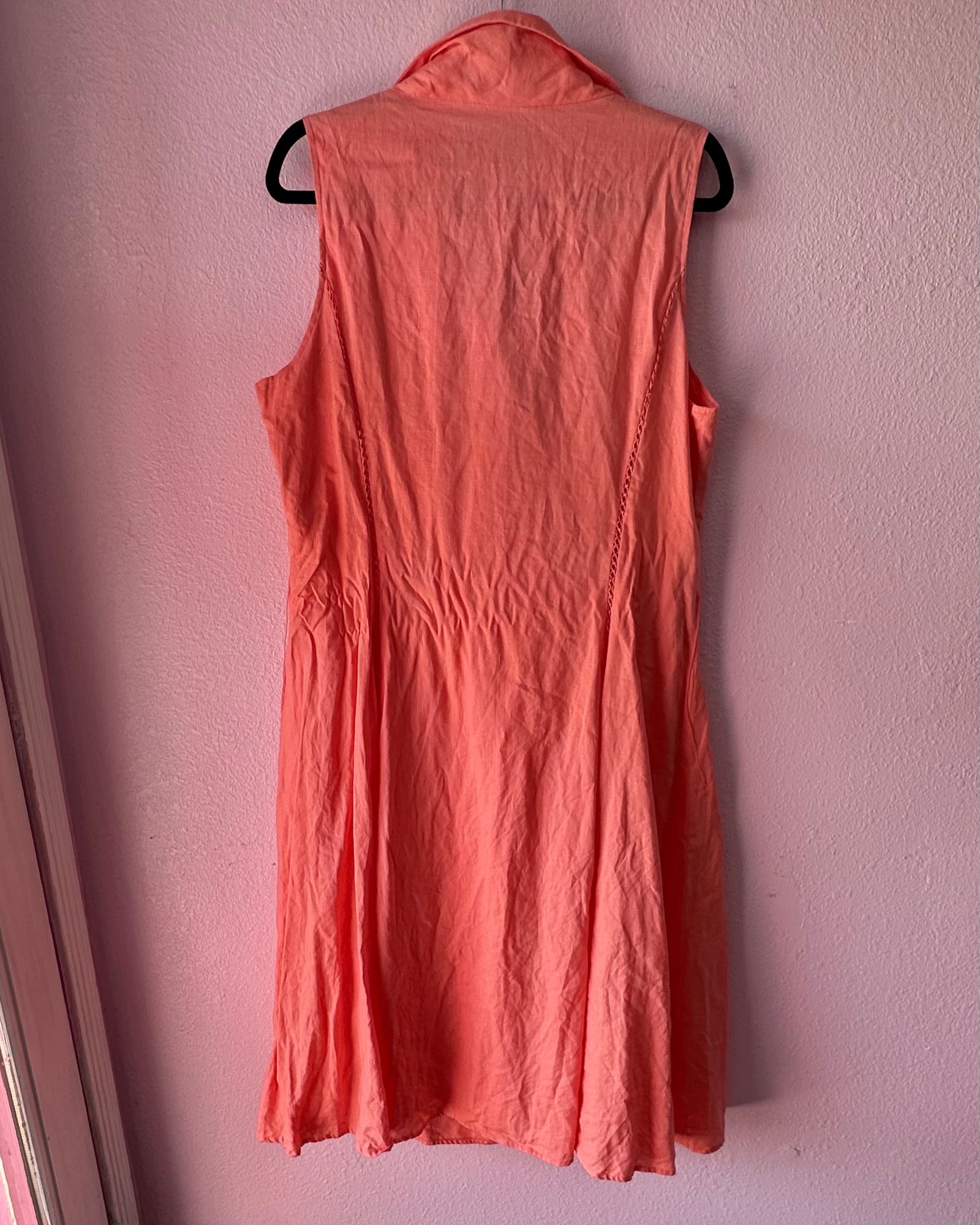 00s Collared Peach Linen Dress - Size 16