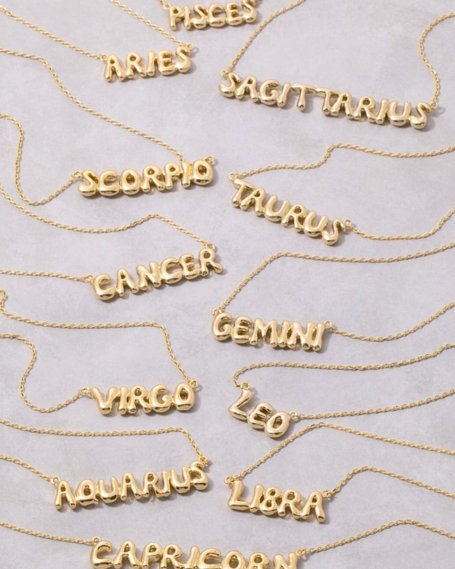 Zodiac Necklace in Bubble Letter