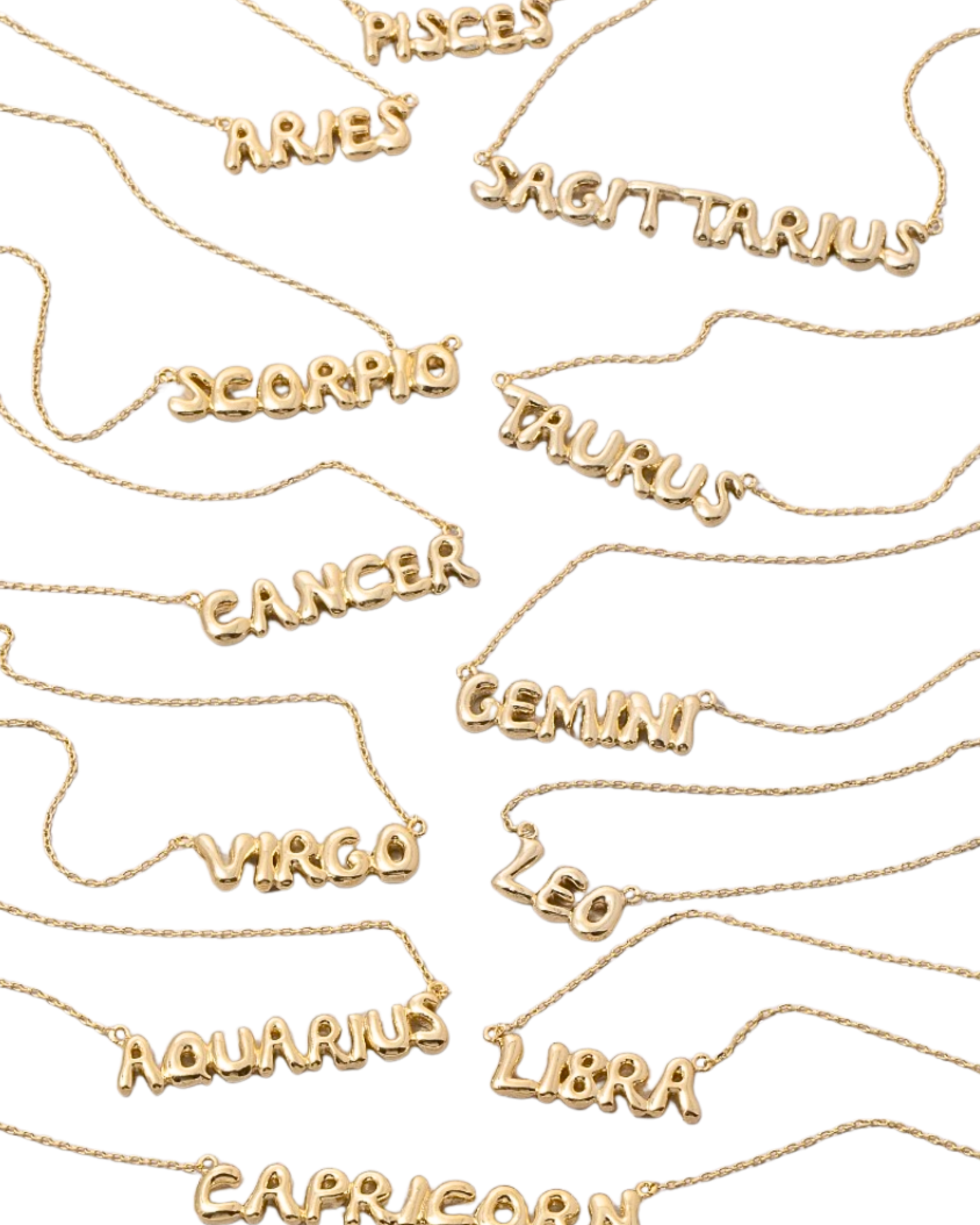 Zodiac Necklace in Bubble Letter