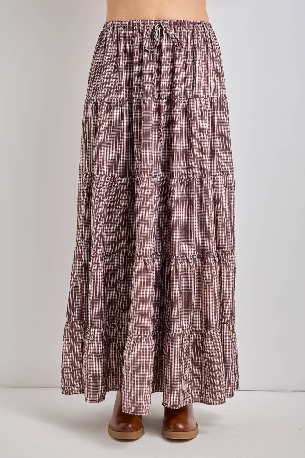 Micro-plaid Tiered Maxi Skirt