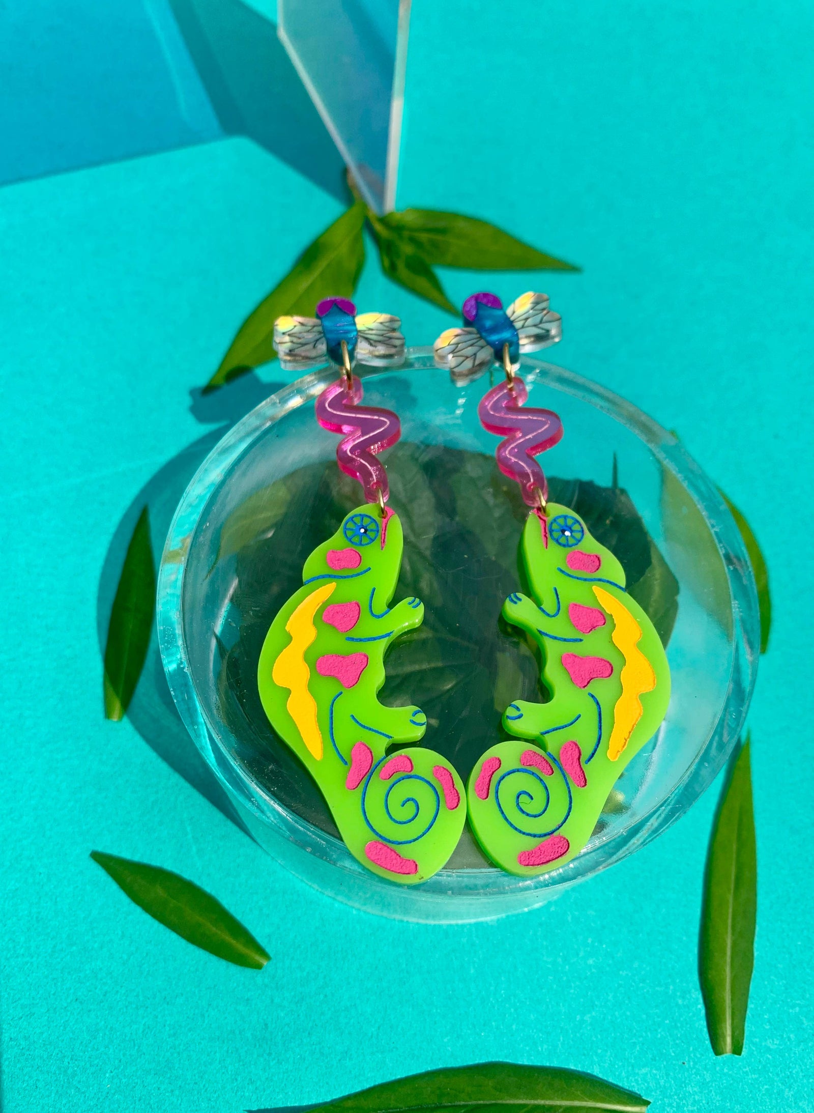 Chameleons Eating Flies Earrings