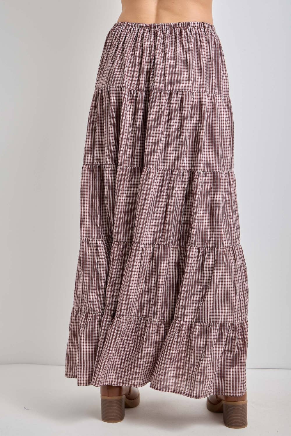 Micro-plaid Tiered Maxi Skirt