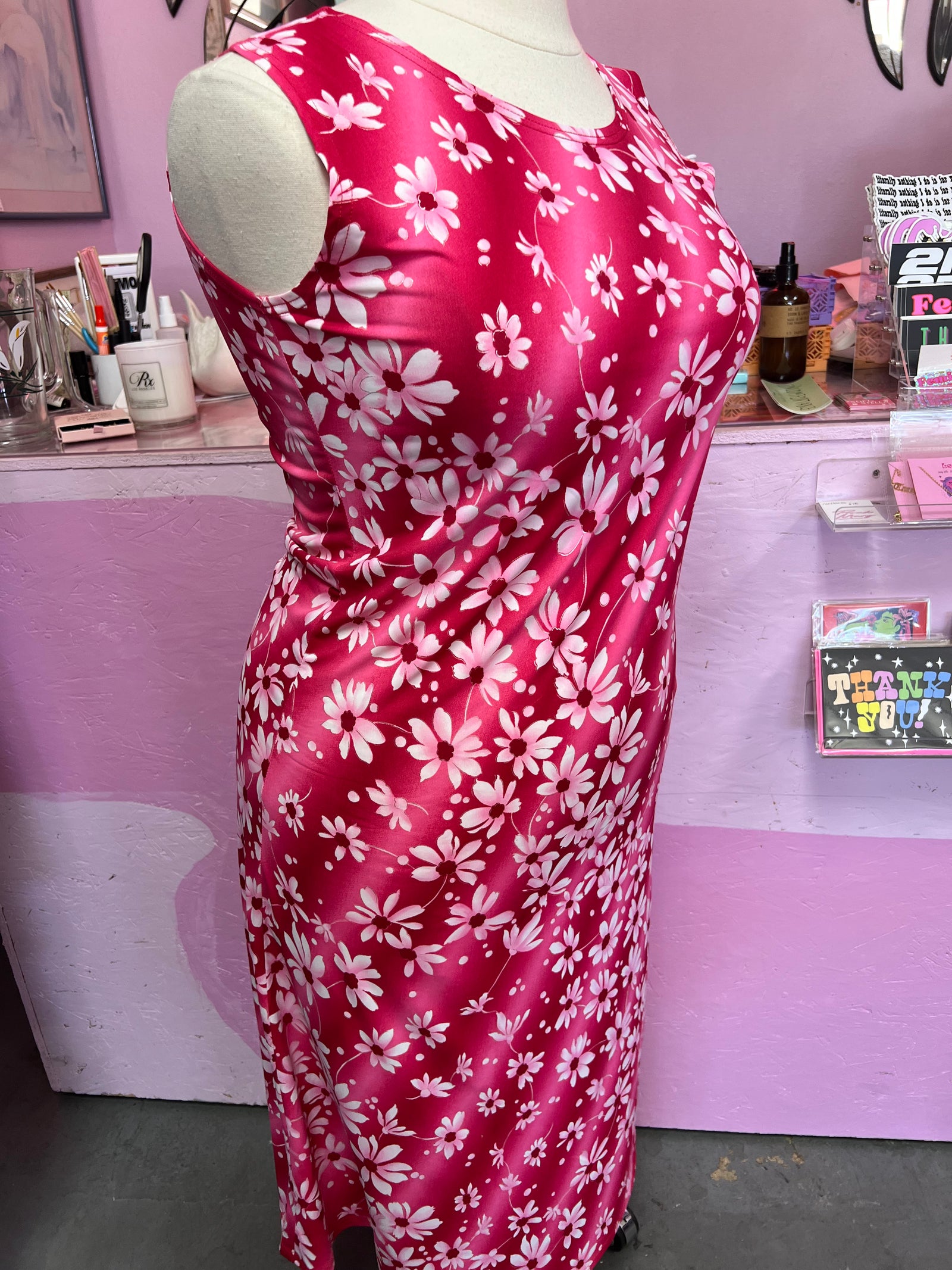 Mixed Pink/Red Floral Poly Sundress