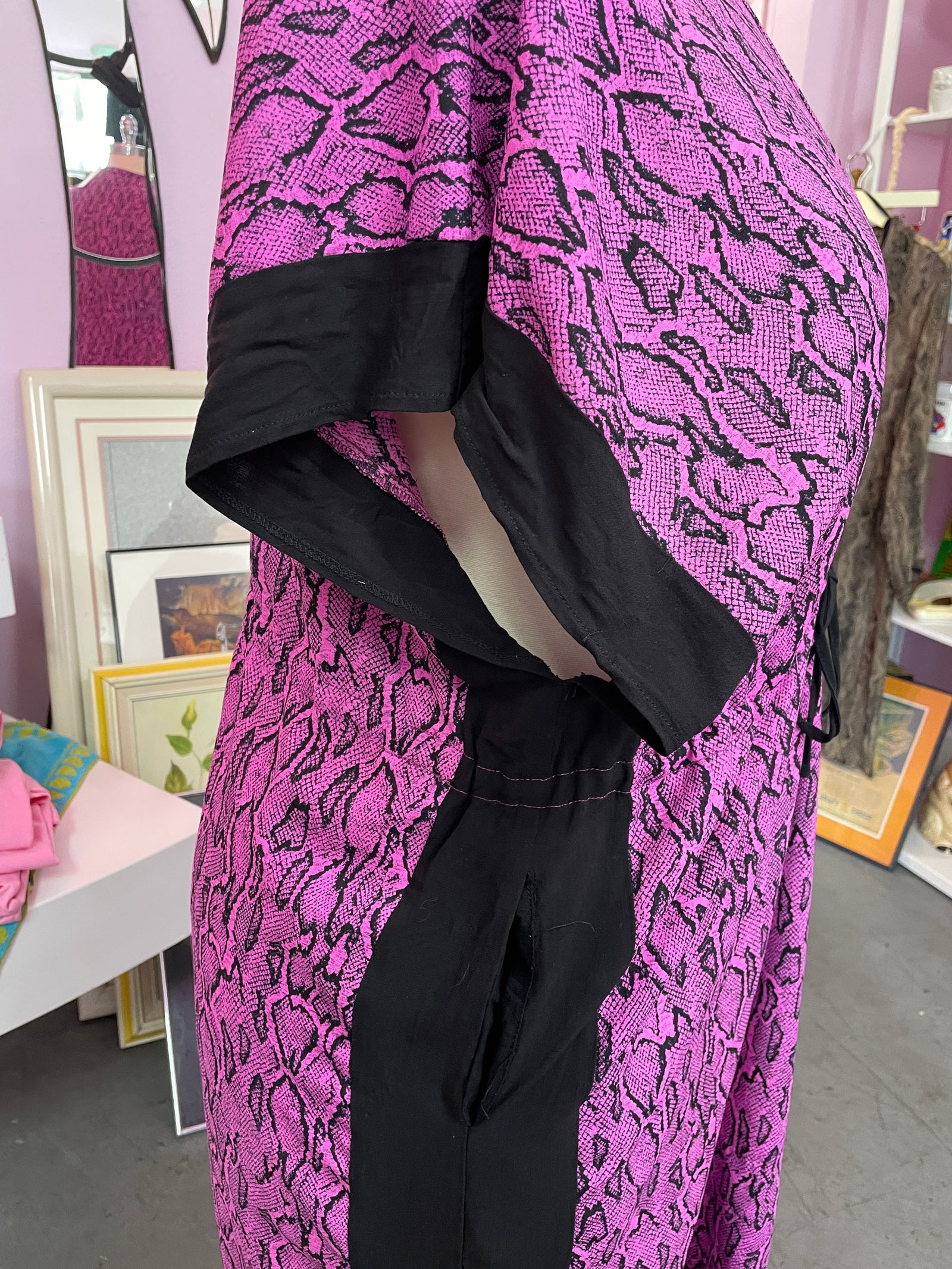 Neon Pink/Purple Snake Print Coverup Caftan