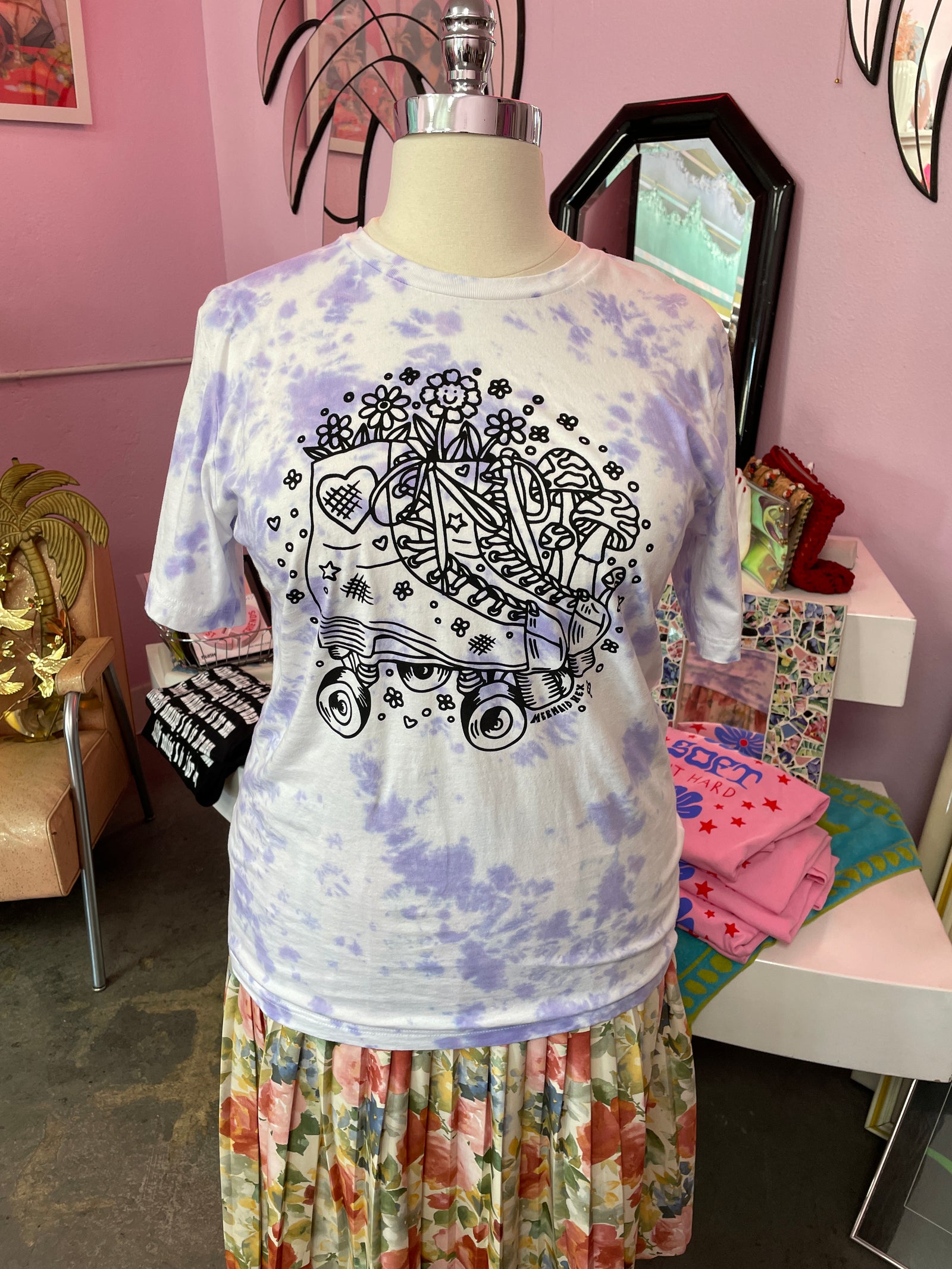Purple Tye Dye Rollerskate Print T-Shirt from Mermaid Hex