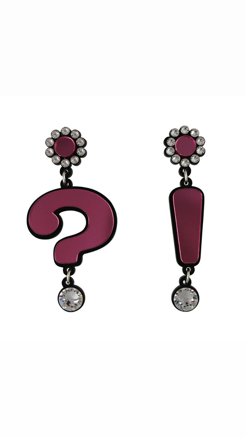 Question Mark Exclamation Point Earrings in Pink