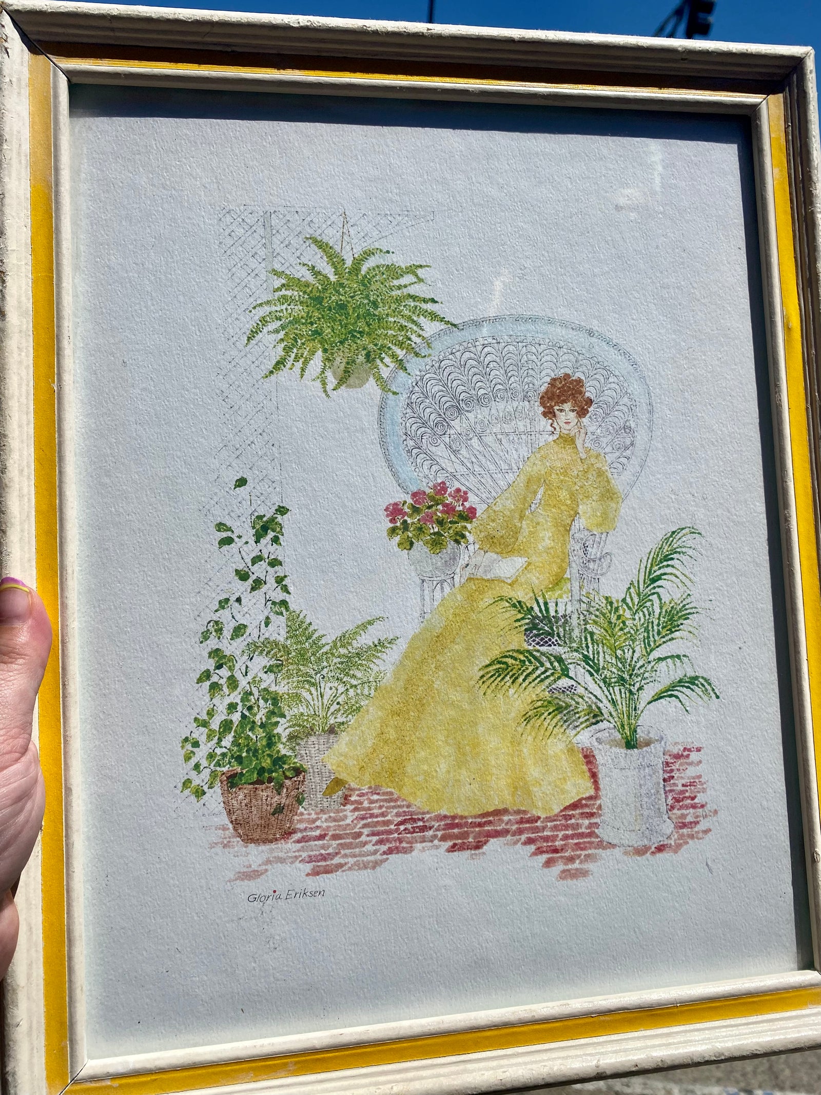 Framed Rare 1970’s Gloria Eriksen Garden Lady Print - Locals only