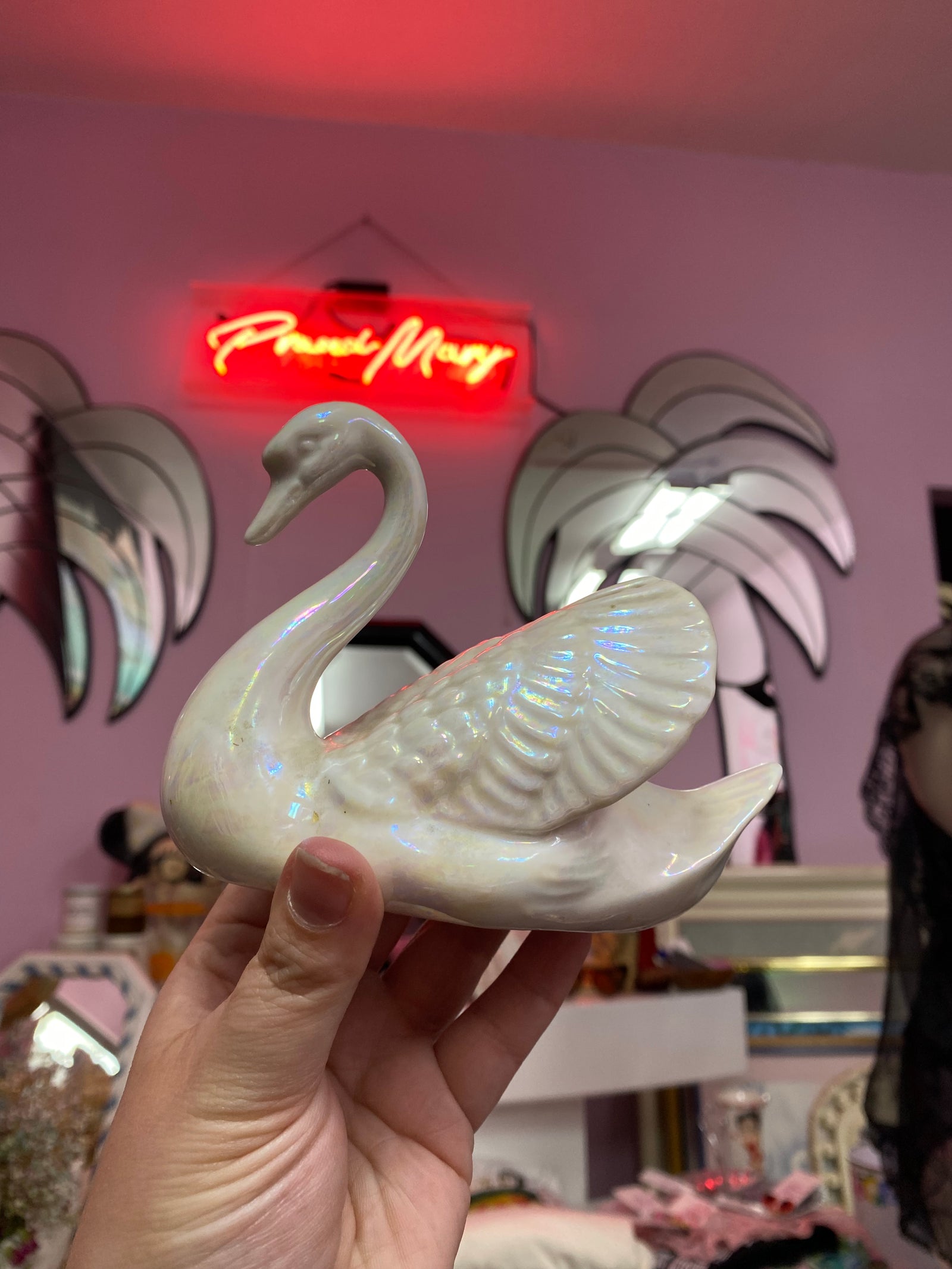 Small Vintage Iridescent Swan